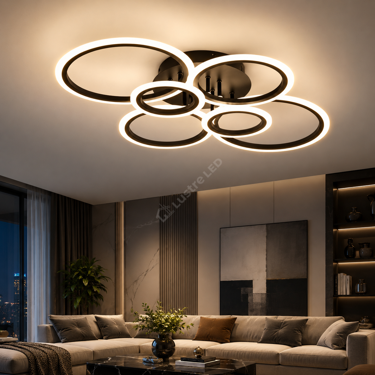 Lustra LED 4+2 Circle MAXI Black Echivalent 600W Telecomanda