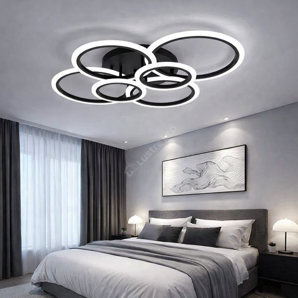 Lustra LED 4+2 Circle MAXI Black Echivalent 600W Telecomanda