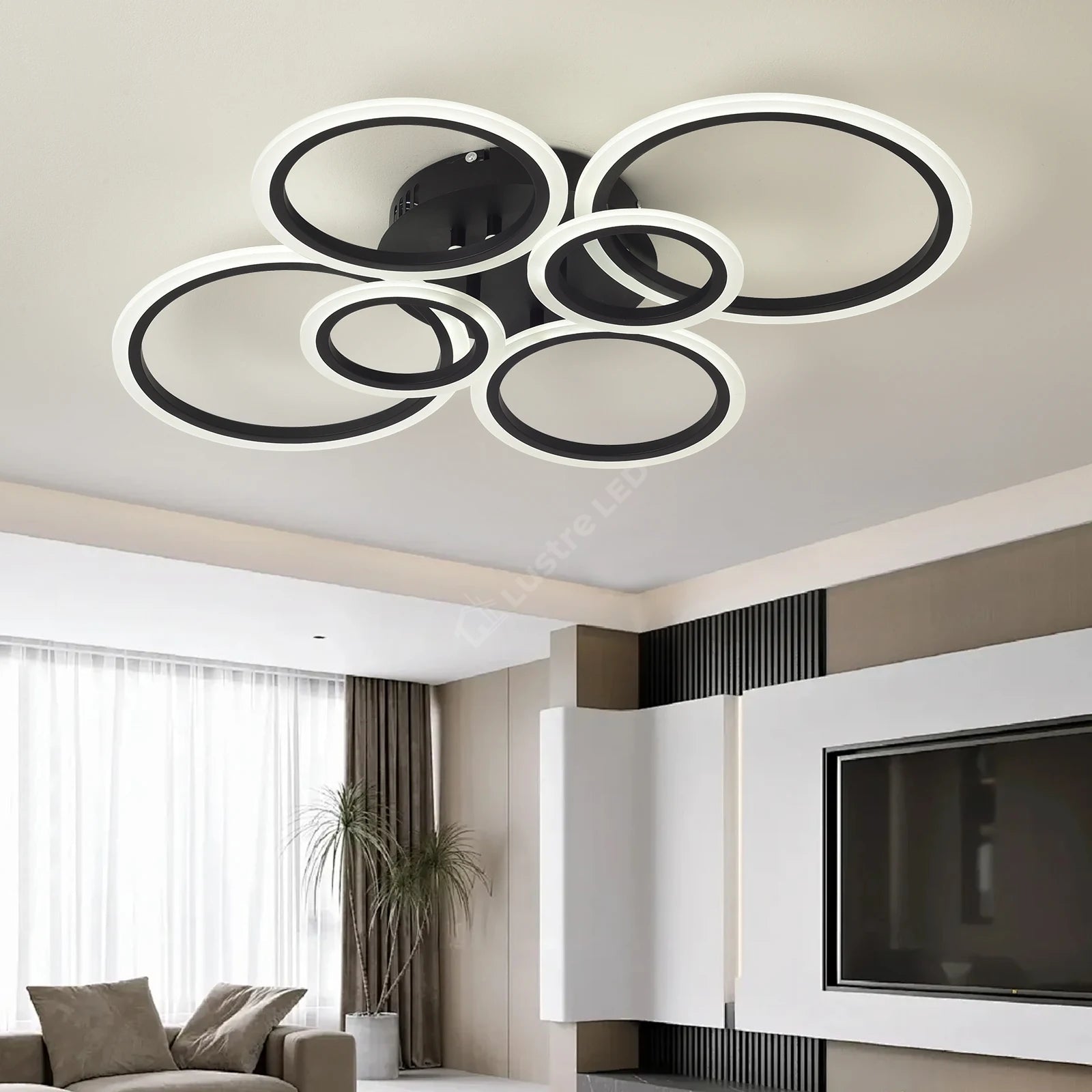 Lustra LED 4+2 Circle MAXI Black Echivalent 600W Telecomanda