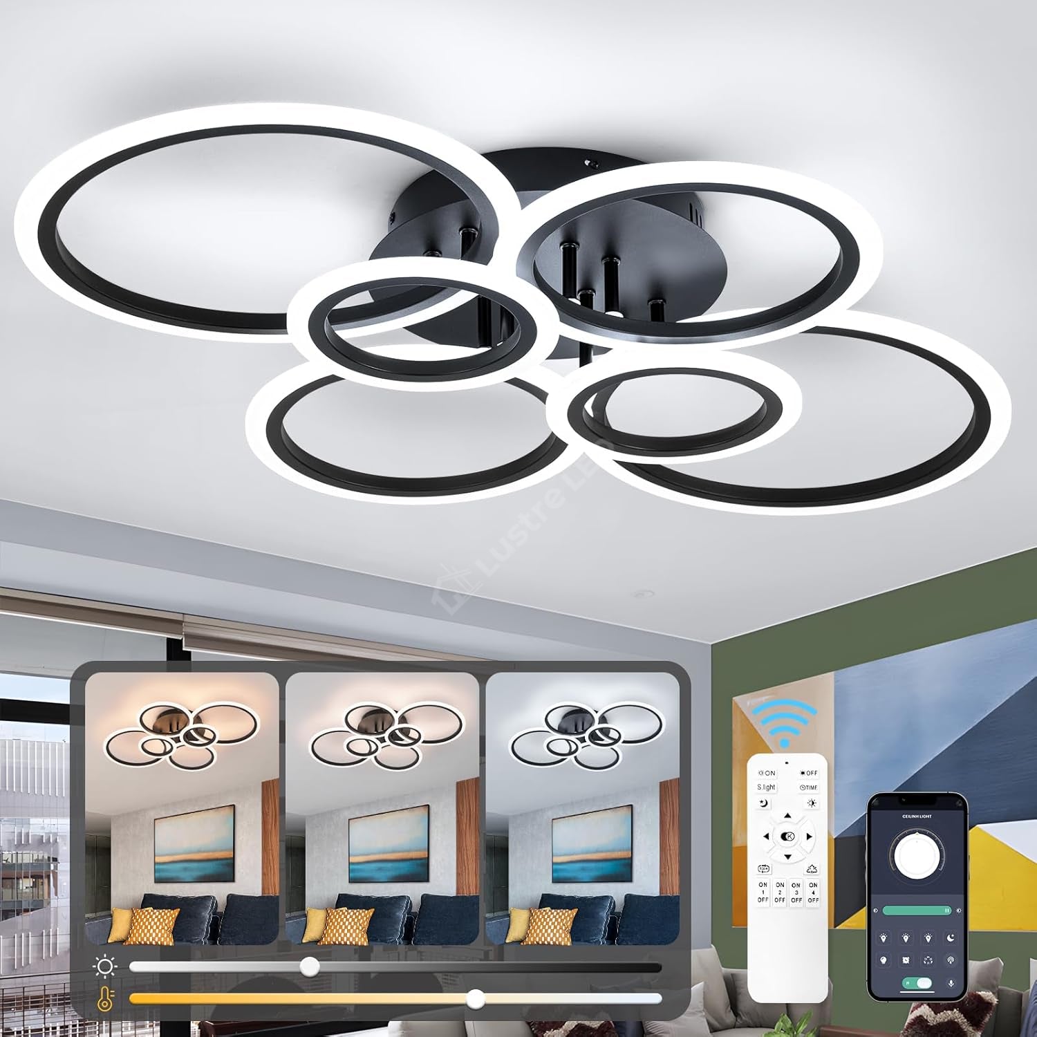 Lustra LED 4+2 CIRCLE Maxi Black SMART Echivalent 600W