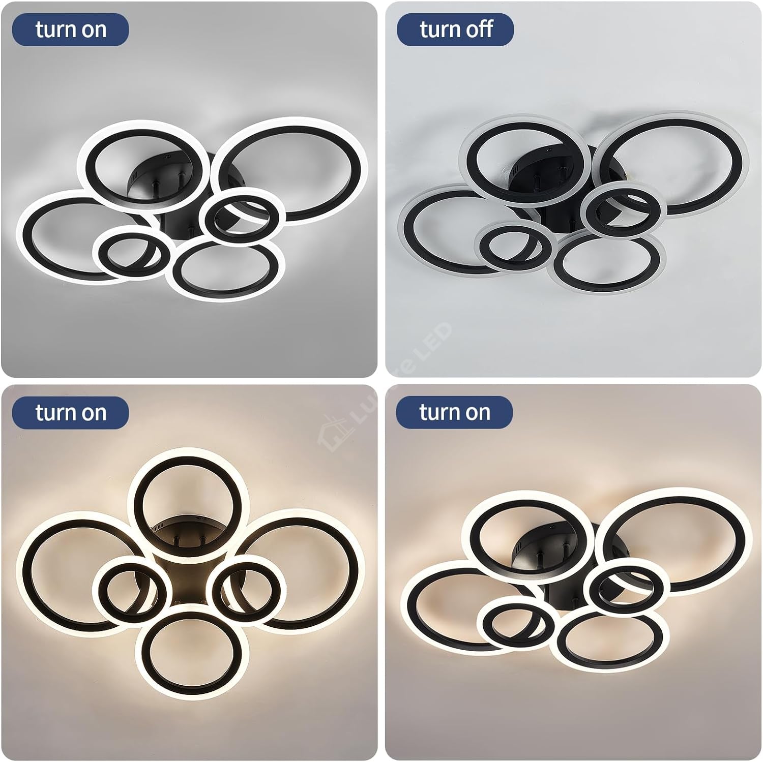 Lustra Led 4 + 2 Circle Maxi Black Smart Echivalent 600W Lighting Fixtures