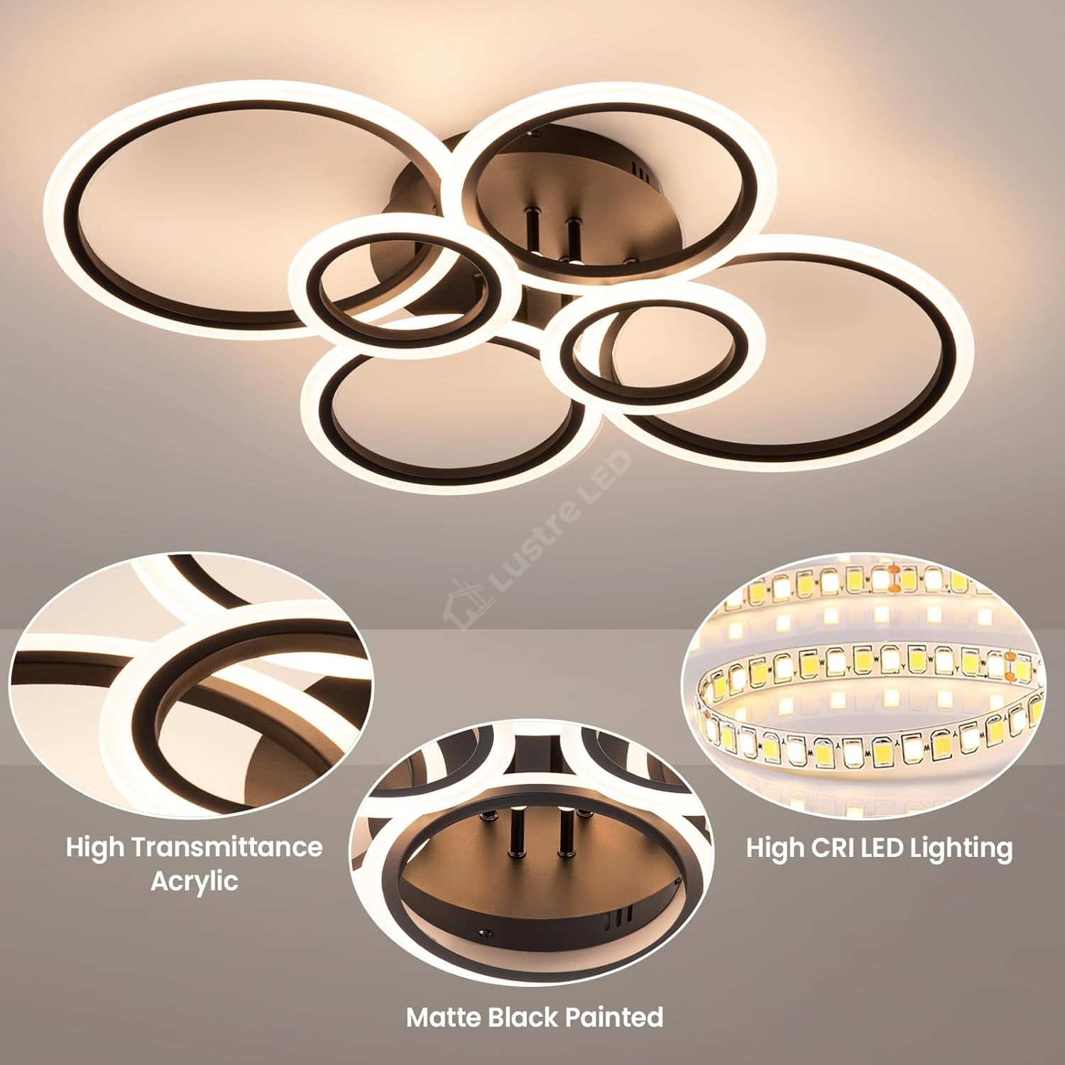 Lustra LED 4+2 CIRCLE Maxi Black SMART Echivalent 600W