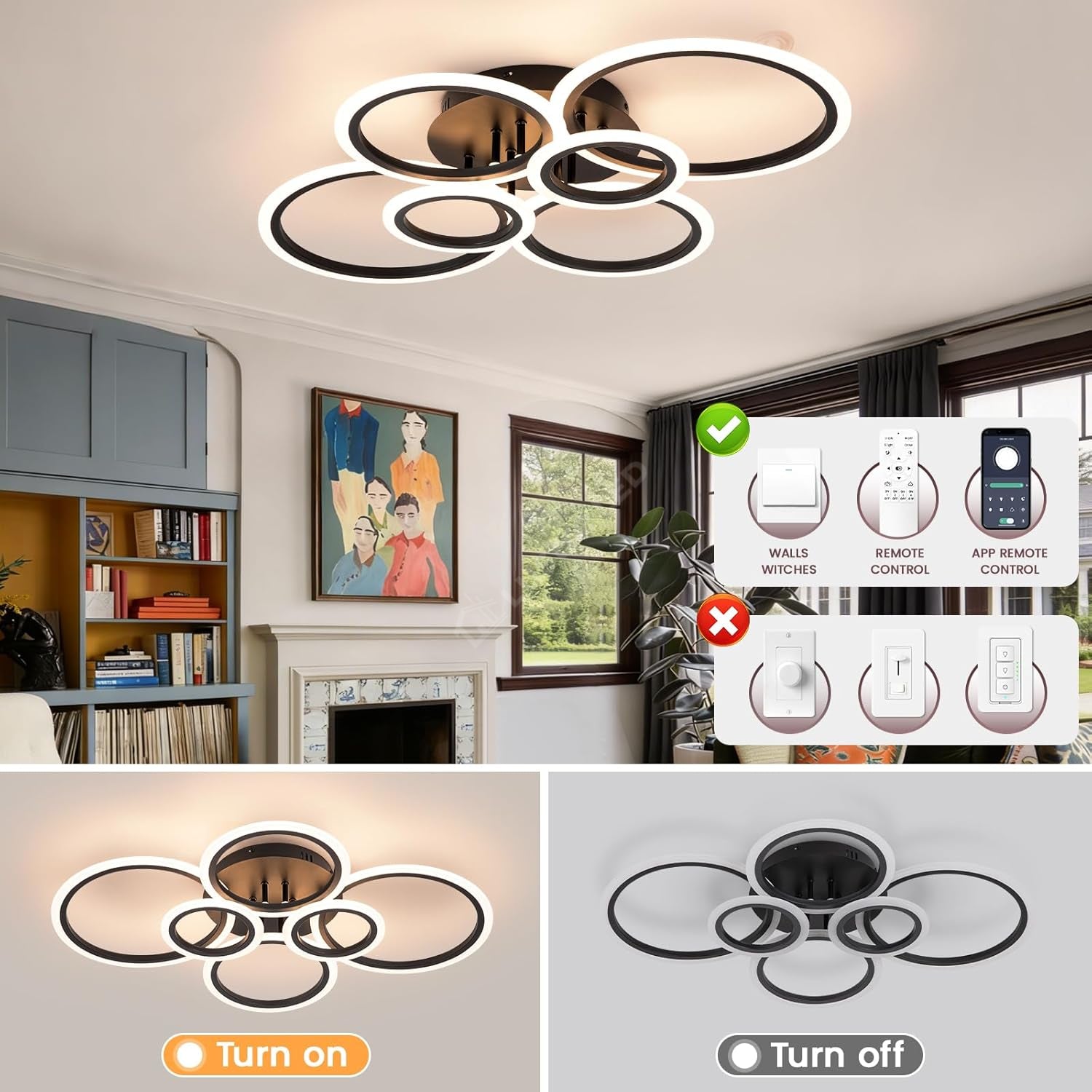 Lustra LED 4+2 CIRCLE Maxi Black SMART Echivalent 600W