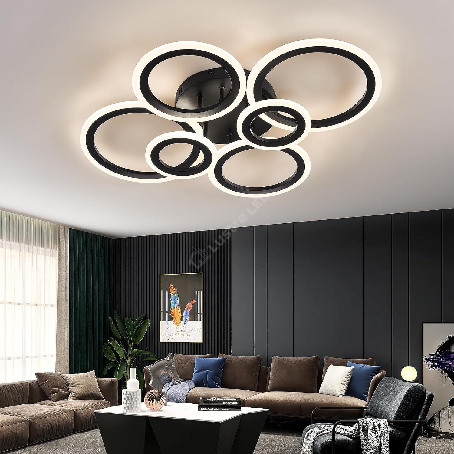 Lustra Led 4 + 2 Circle Maxi Black Smart Echivalent 600W Lighting Fixtures