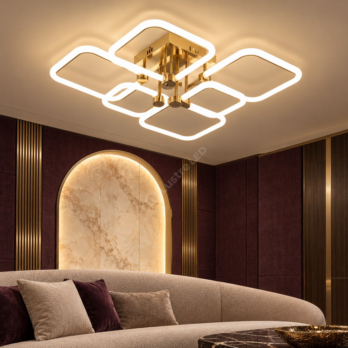 Lustra LED 4+2 DIAMOND Alb+Auriu Echivalent 600W Telecomanda