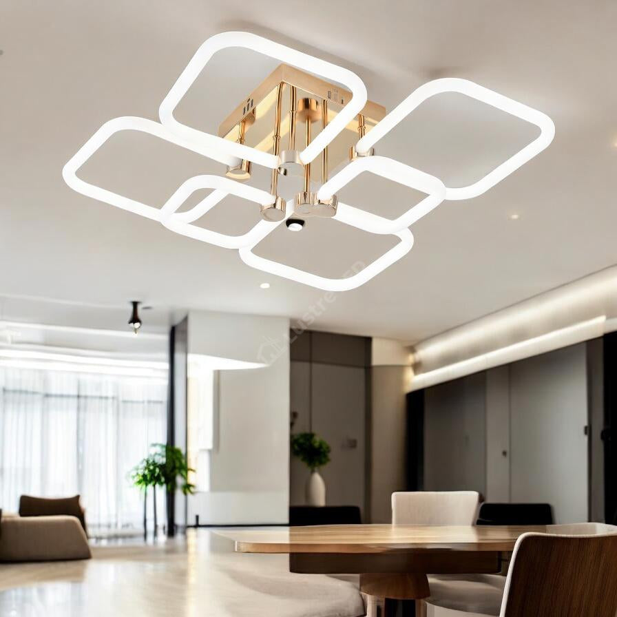 Lustra LED 4 + 2 DIAMOND Alb + Auriu Echivalent 600W Telecomanda ALB + AURIU / 80CM / DIAMOND DESIGN Lighting Fixtures