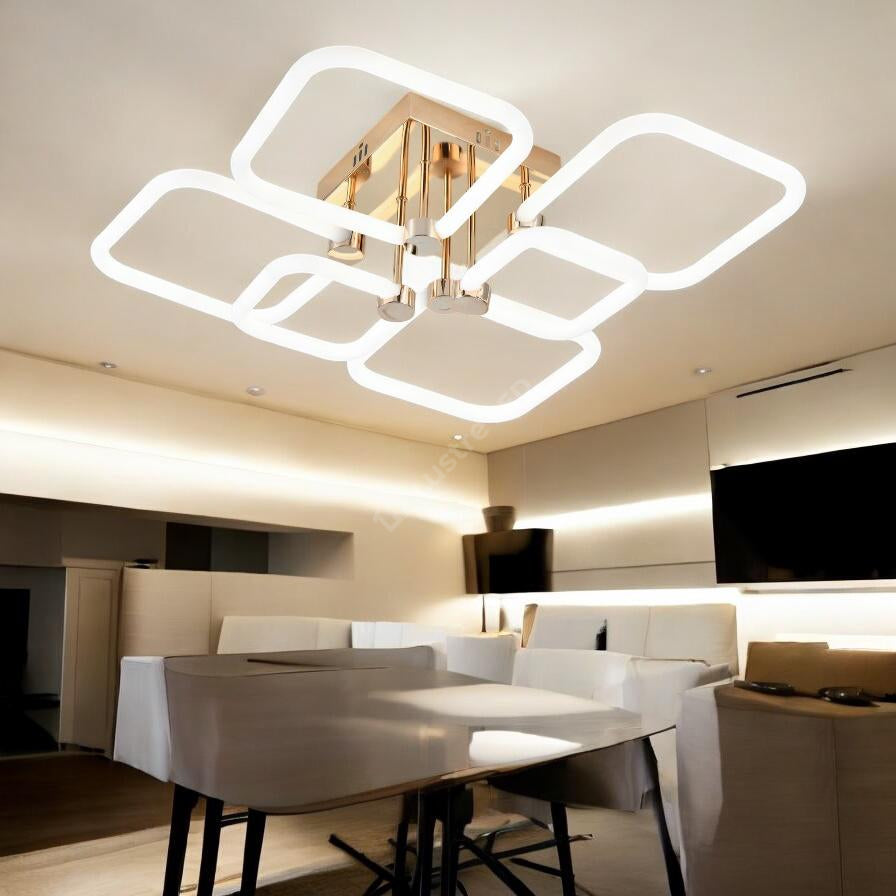 Lustra LED 4 + 2 DIAMOND Alb + Auriu Echivalent 600W Telecomanda ALB + AURIU / 80CM / DIAMOND DESIGN Lighting Fixtures