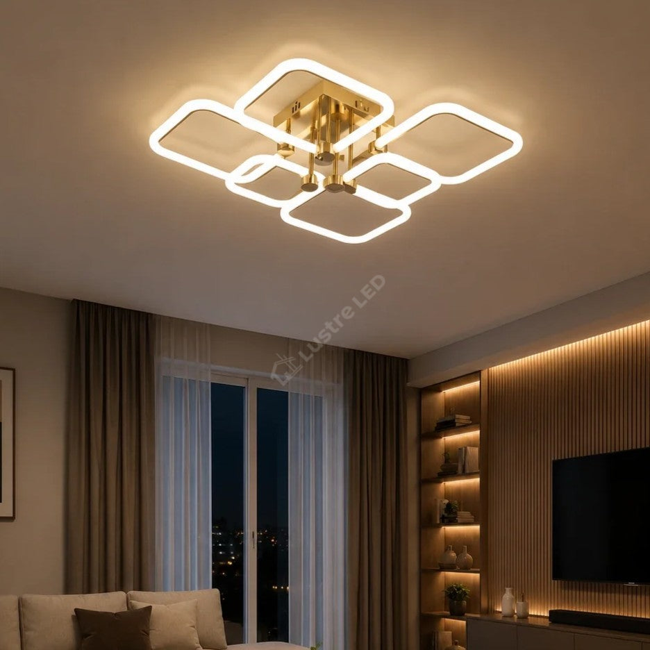 Lustra LED 4+2 DIAMOND Alb+Auriu Echivalent 600W Telecomanda
