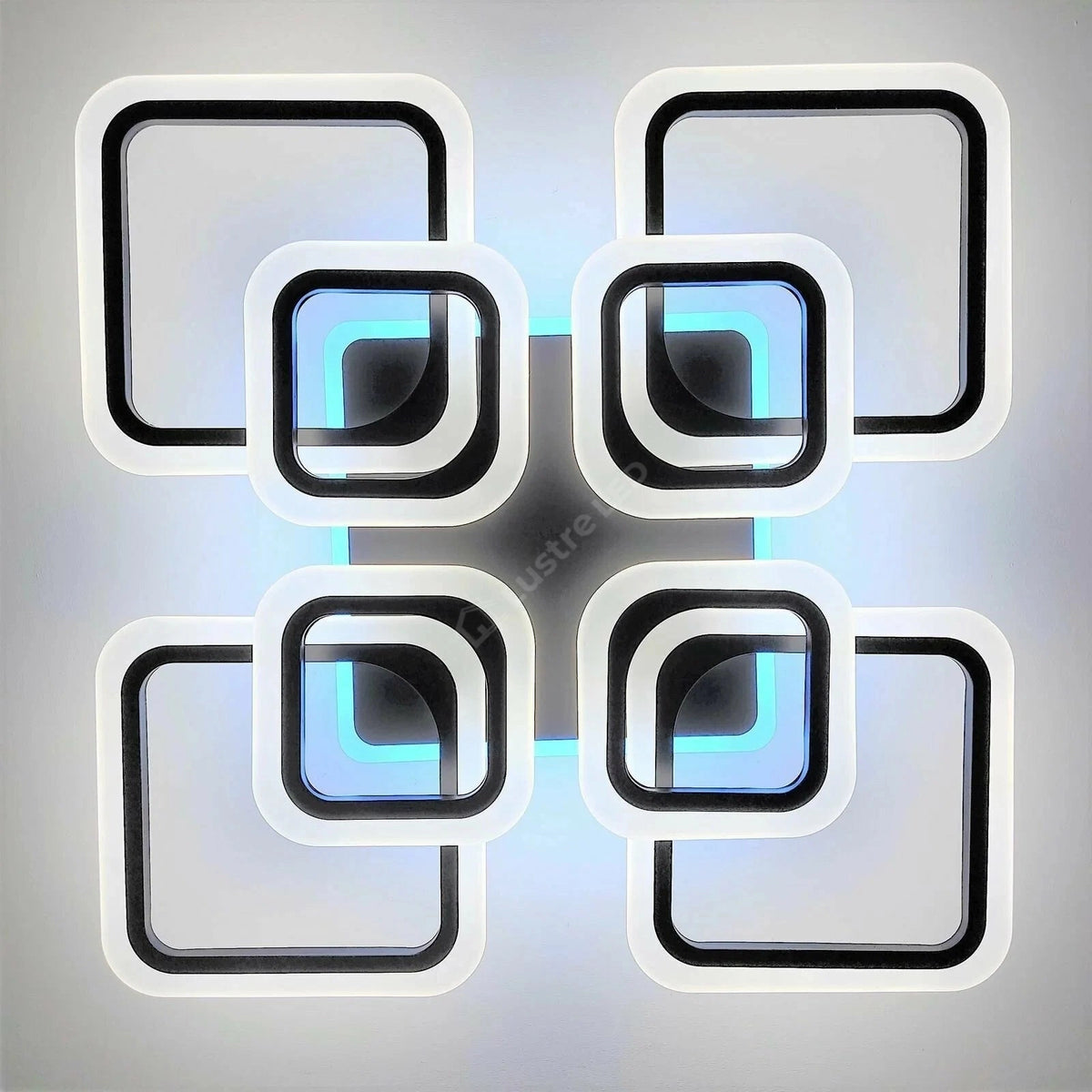 Lustra Led 4 + 4 Square Gigant Black Rgb Echivalent 1000W Telecomanda Lighting Fixtures