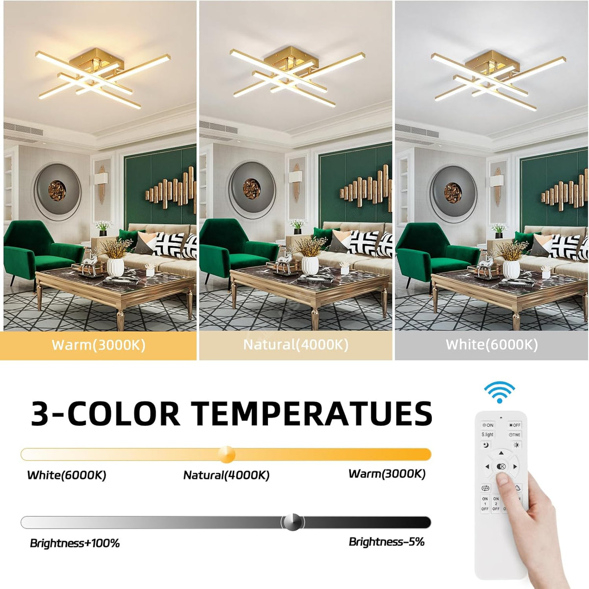 Lustra Led 4 Mini Lines Gold Echivalent 200W Telecomanda Lighting Fixtures