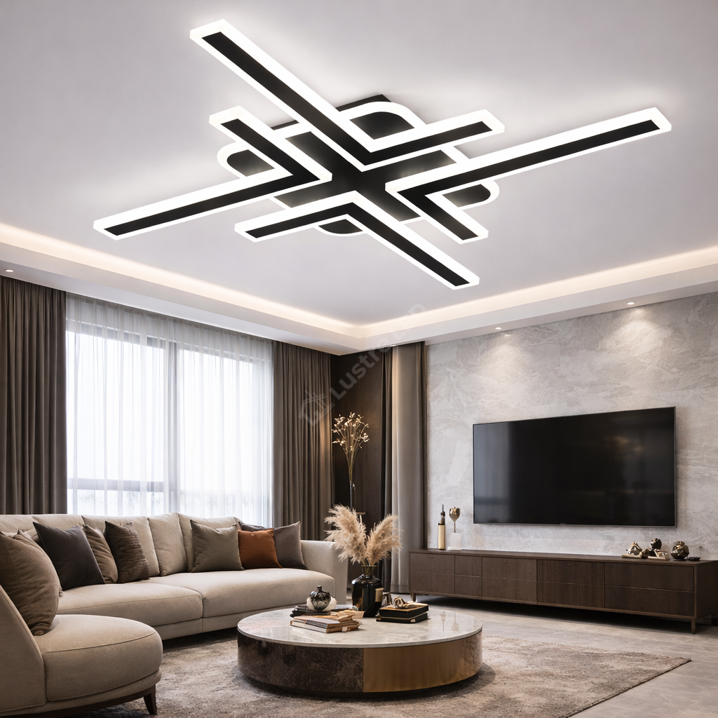 Lustra LED 4 Modern NEXUS LINES Black Echivalent 600W Telecomanda