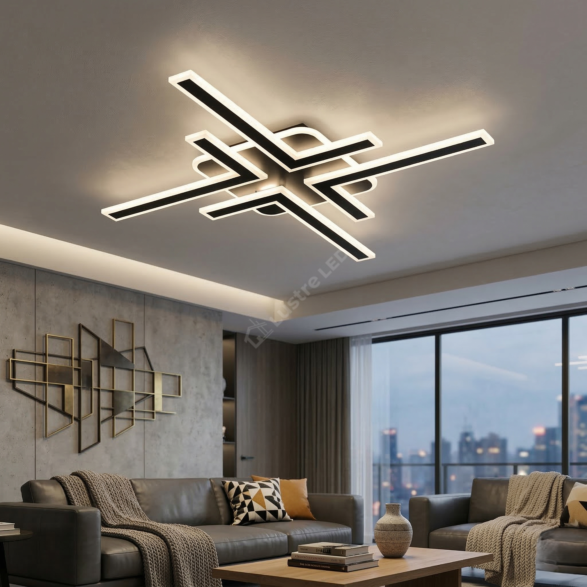 Lustra LED 4 Modern NEXUS LINES Black Echivalent 600W Telecomanda