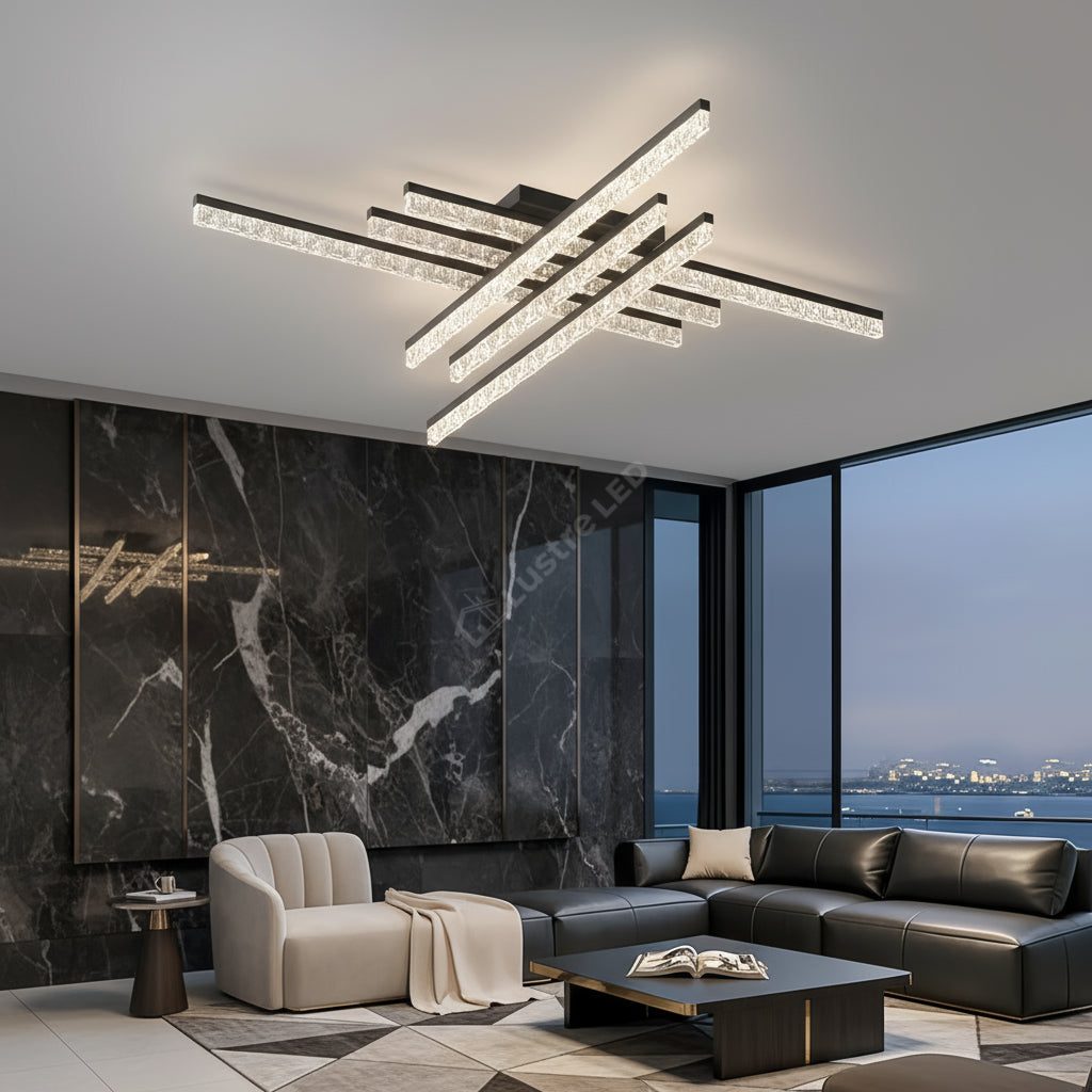 Lustra LED 6 LINES SAARI Black Echivalent 600W Telecomanda