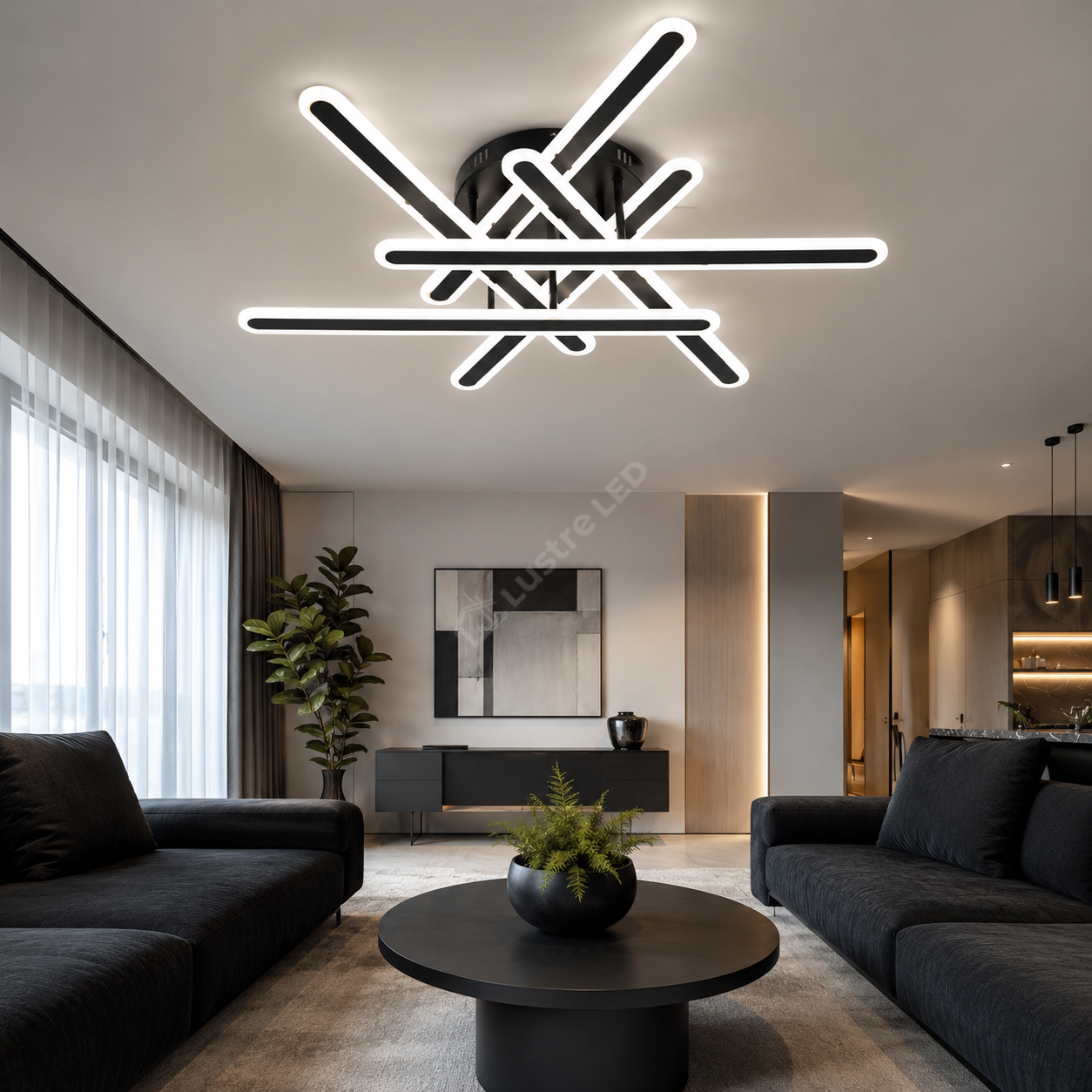 Lustra LED 6 Linnes Round Black Echivalent 800W telecomanda