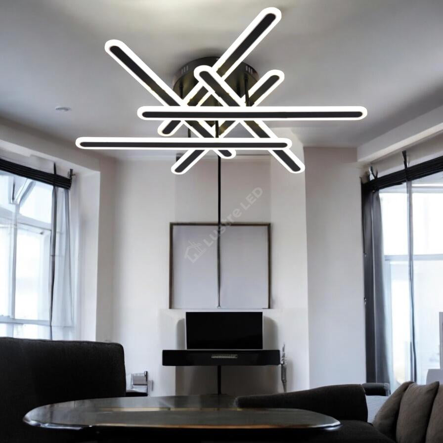 Lustra LED 6 Linnes Round Black Echivalent 800W telecomanda NEAGRA / 60CM / MINIMALIST DESIGN Lighting Fixtures