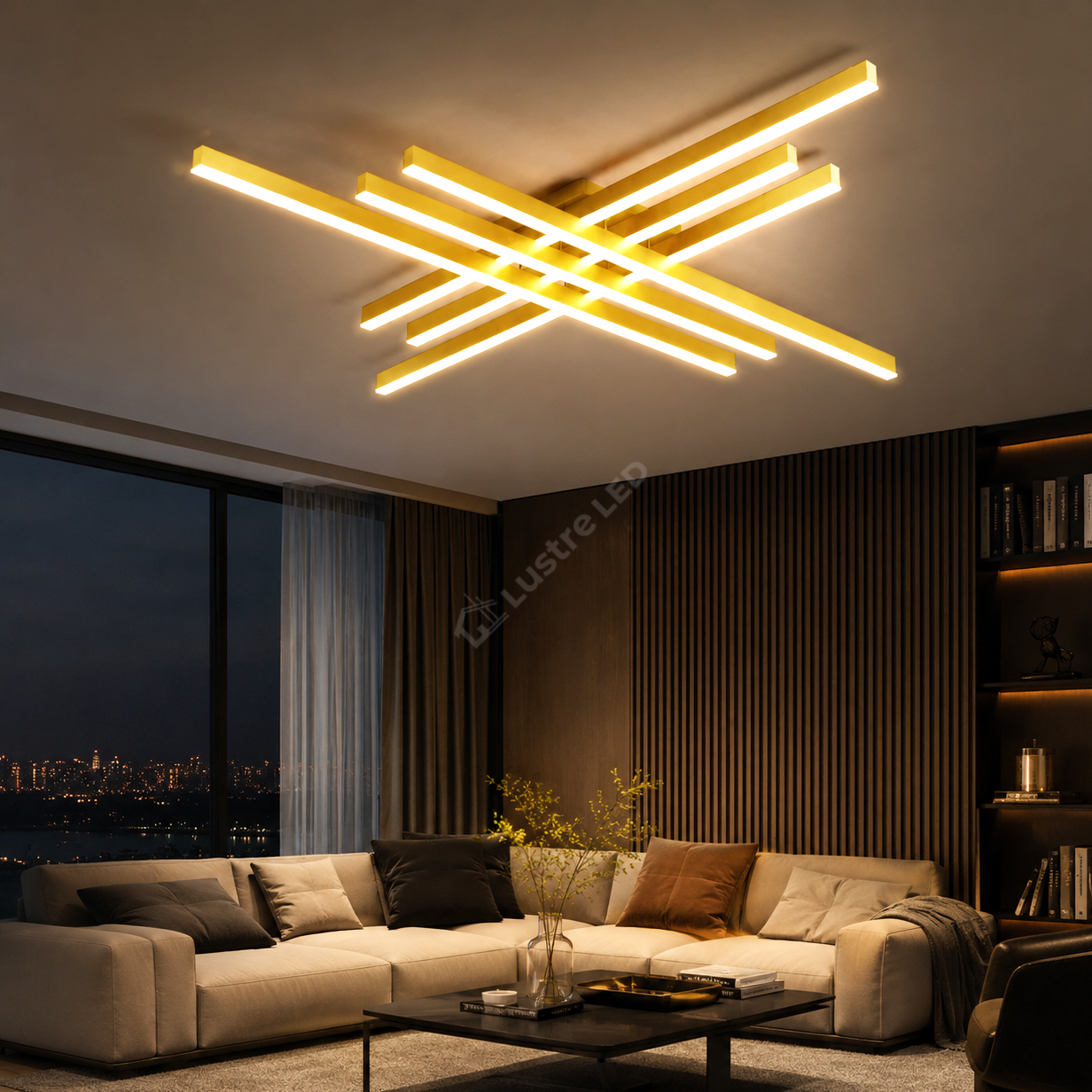 Lustra LED 6 Modern LINES Gold Echivalent 600W Telecomanda