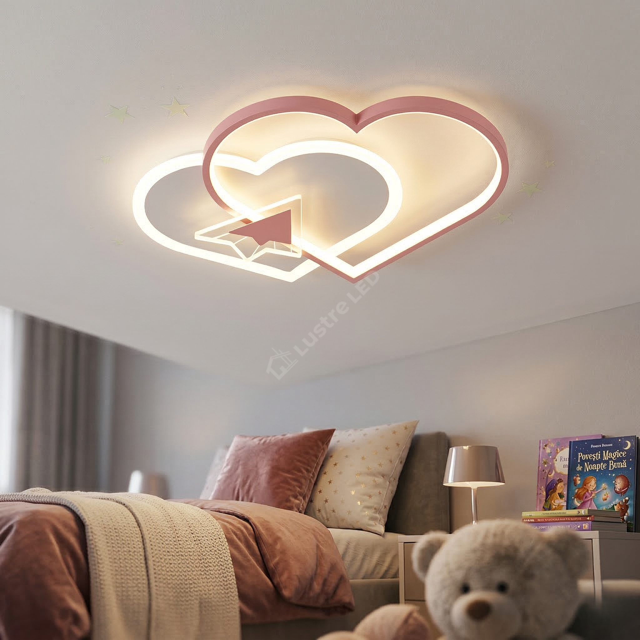 Lustra LED 78W PINK LOVE LETTER Echivalent 400W Telecomanda