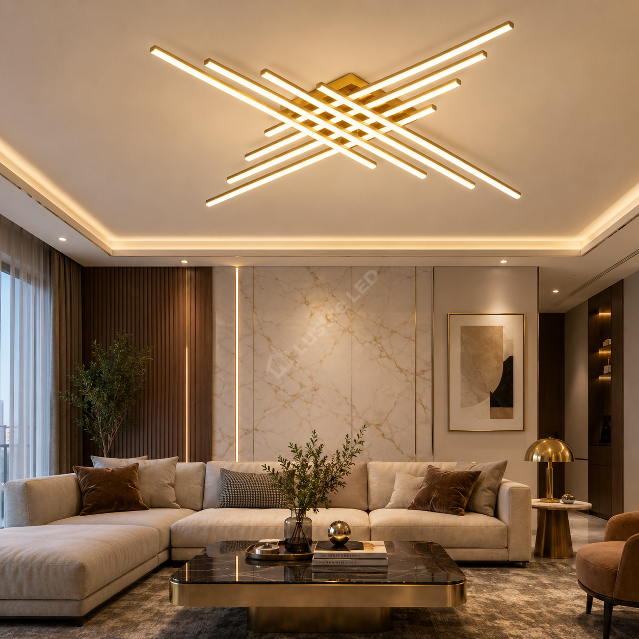 Lustra LED 8 Modern LINES Gold Echivalent 1000W Telecomanda