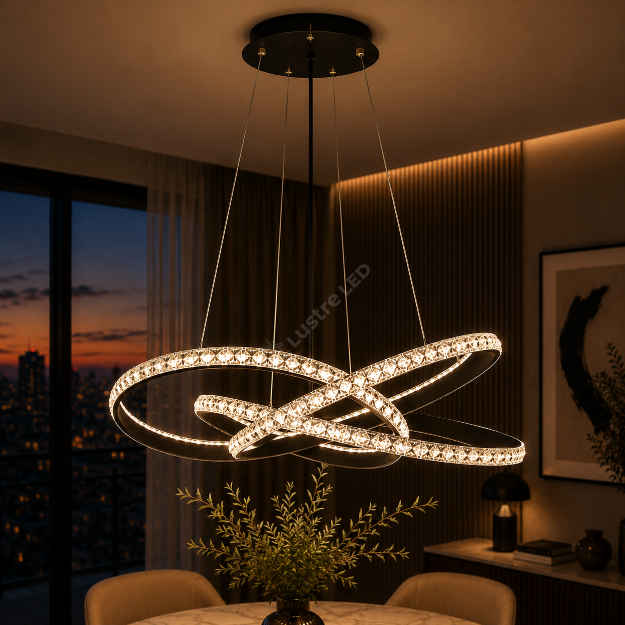 Lustra LED 86W Cristal Infinity Black 3 Segmente 3 Functii