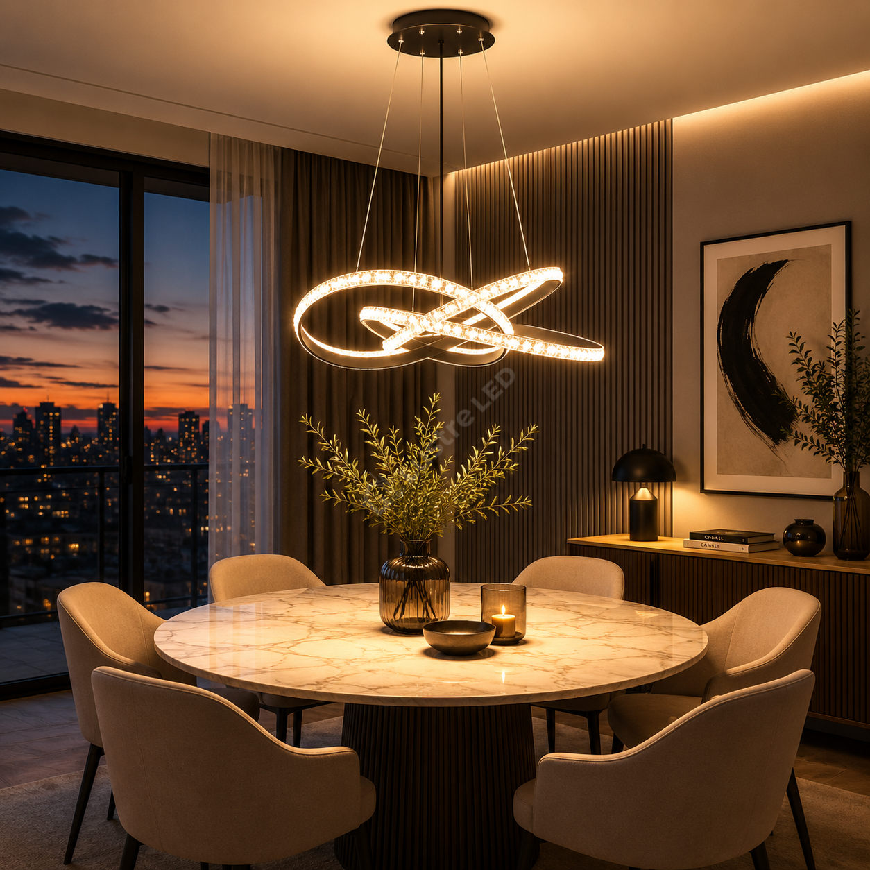 Lustra LED 86W Cristal Infinity Black 3 Segmente 3 Functii