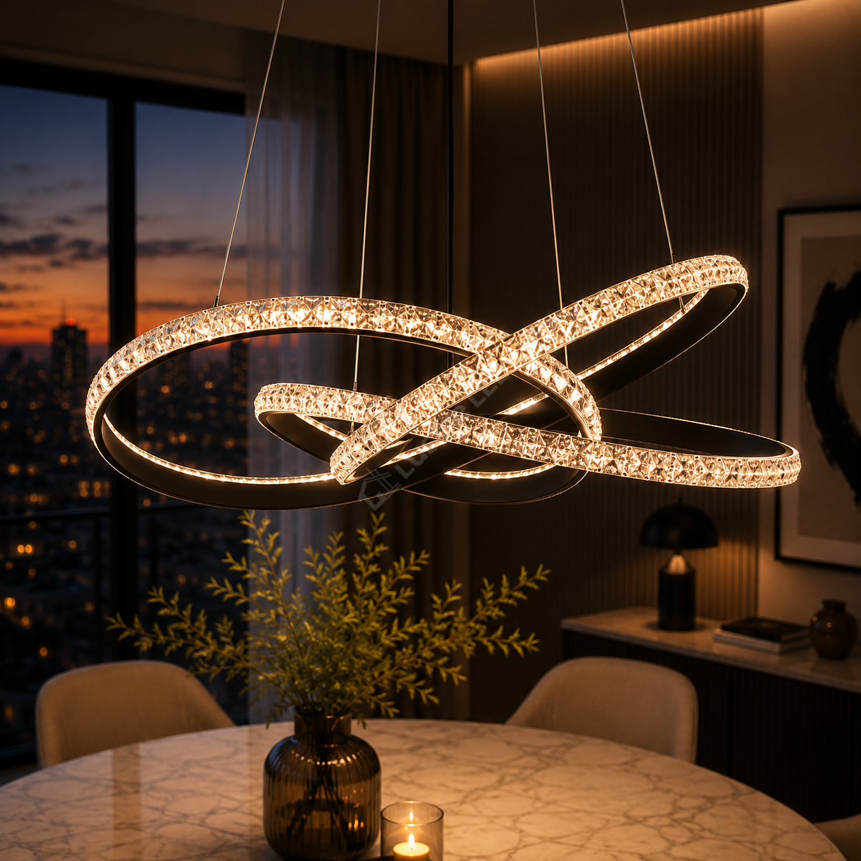 Lustra LED 86W Cristal Infinity Black 3 Segmente 3 Functii