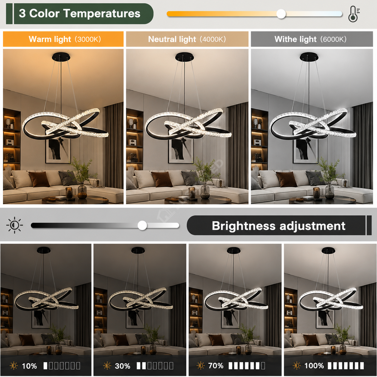 Lustra LED 86W Cristal Infinity Black 3 Segmente 3 Functii