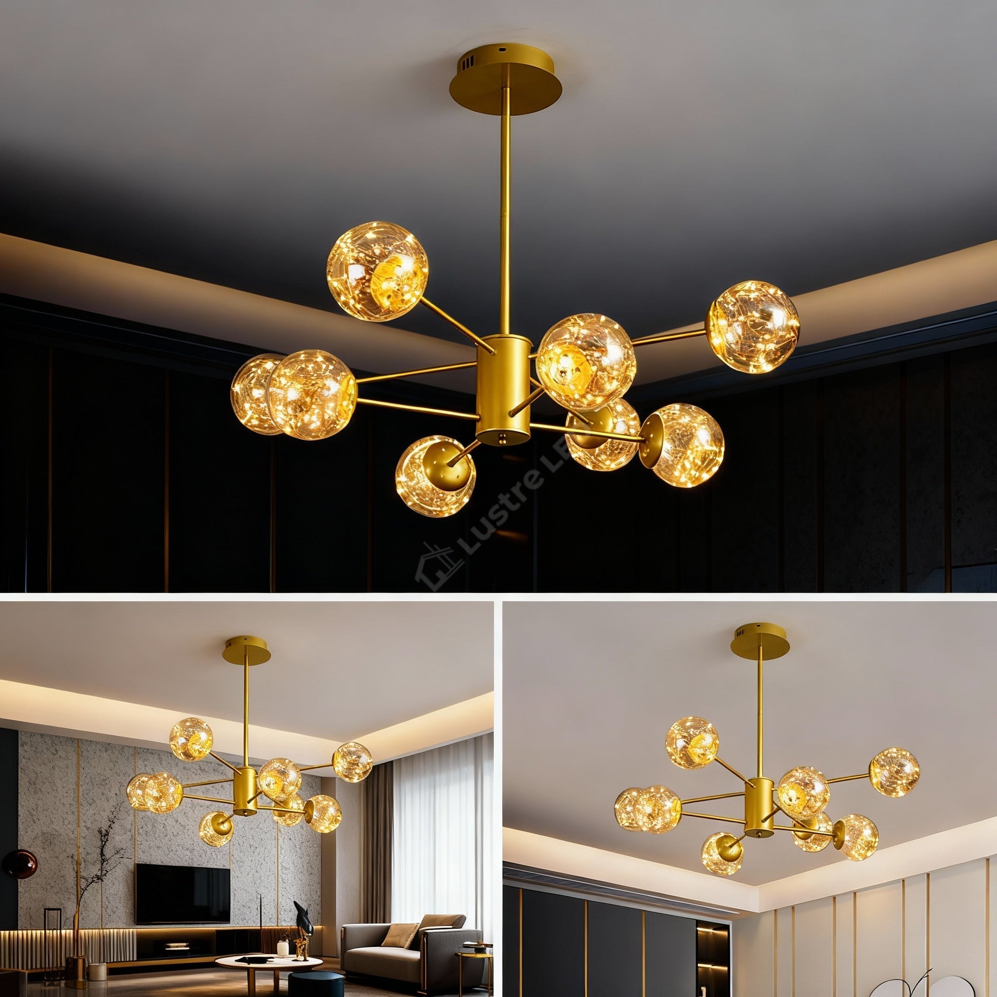 Lustra LED Abajur 4+4 Sparkle Gold 94cm 3000K 2500lm
