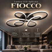 Lustra LED Aplicata FIOCCO Black 3CCT Telecomanda 66CM Echivalent 380W