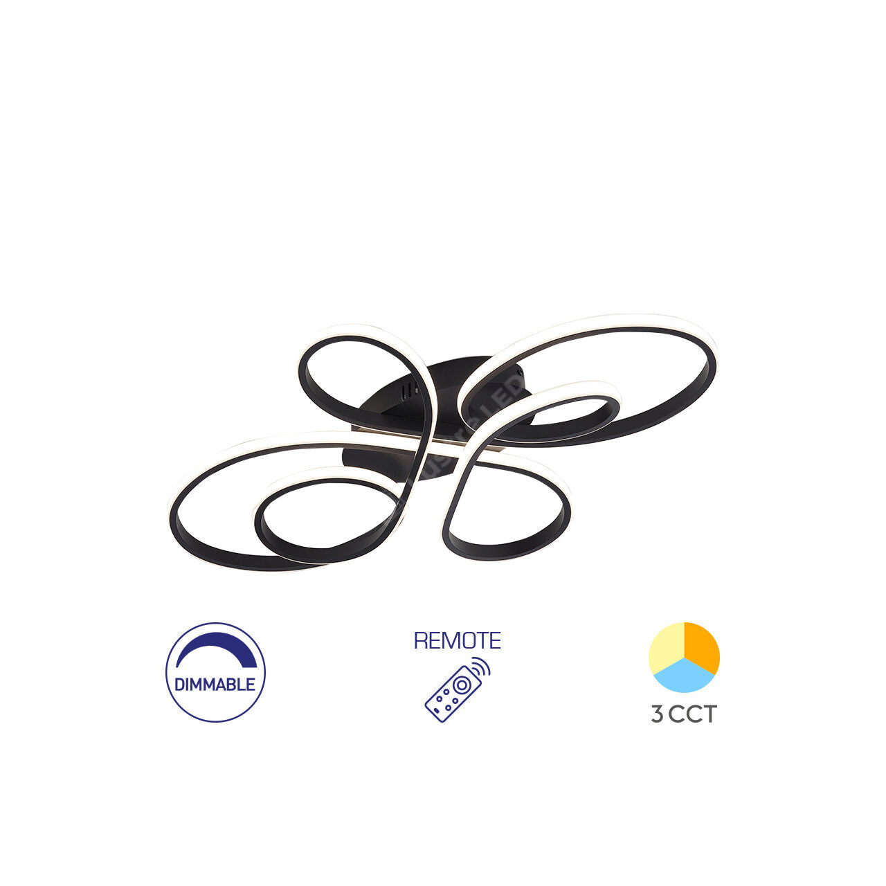 Lustra LED Aplicata FIOCCO Black 3CCT Telecomanda 66CM Echivalent 380W
