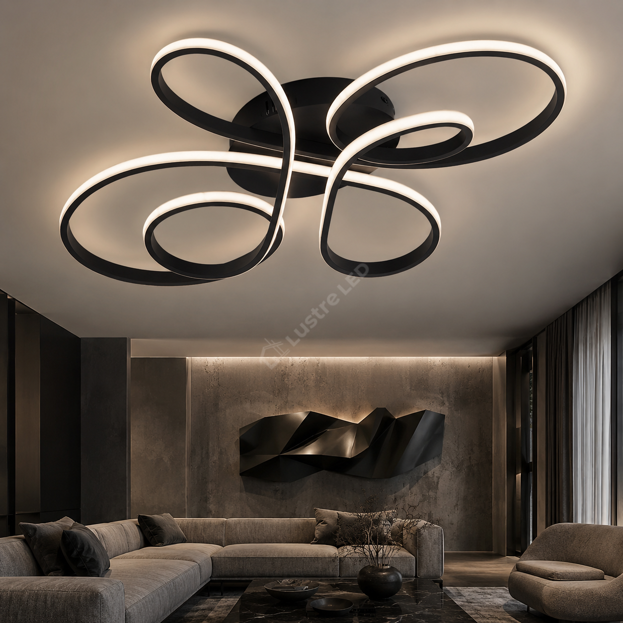 Lustra LED Aplicata FIOCCO Black 3CCT Telecomanda 66CM Echivalent 380W