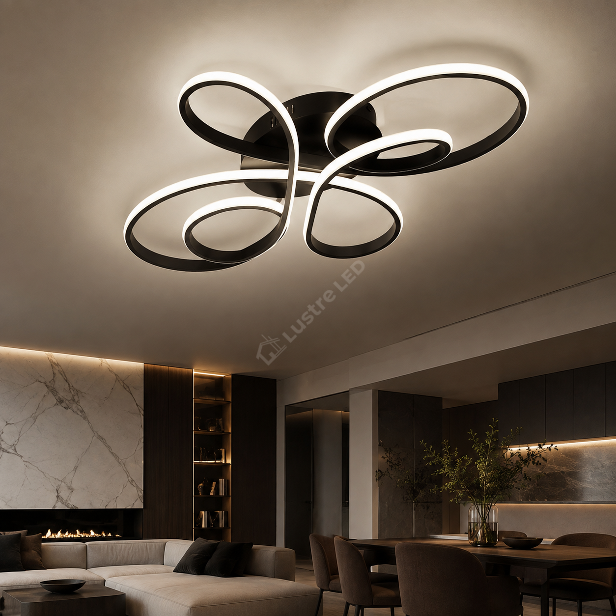 Lustra LED Aplicata FIOCCO Black 3CCT Telecomanda 66CM Echivalent 380W