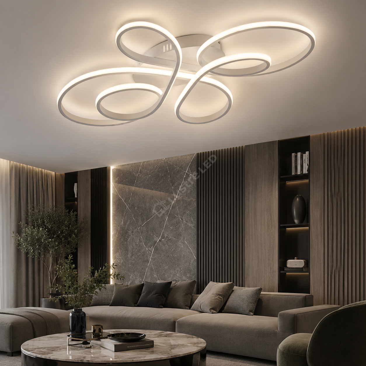 Lustra LED Aplicata FIOCCO White 3CCT Telecomanda 66CM Echivalent 380W