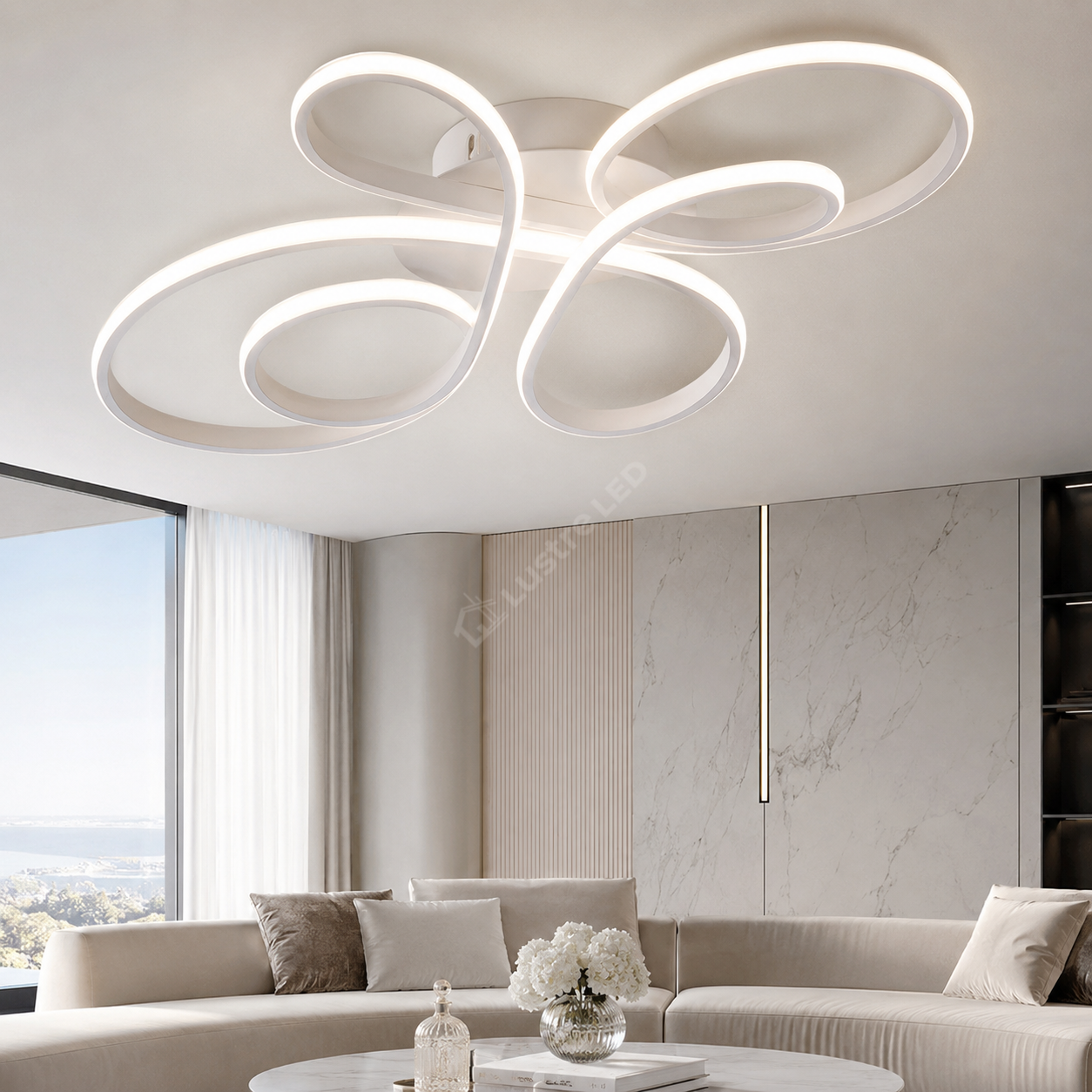 Lustra LED Aplicata FIOCCO White 3CCT Telecomanda 66CM Echivalent 380W
