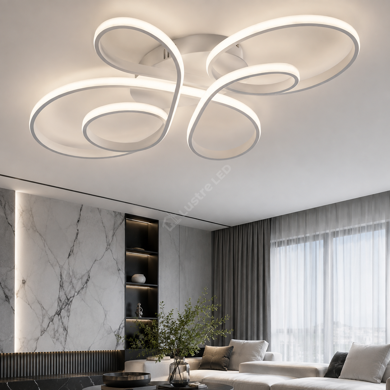Lustra LED Aplicata FIOCCO White 3CCT Telecomanda 66CM Echivalent 380W