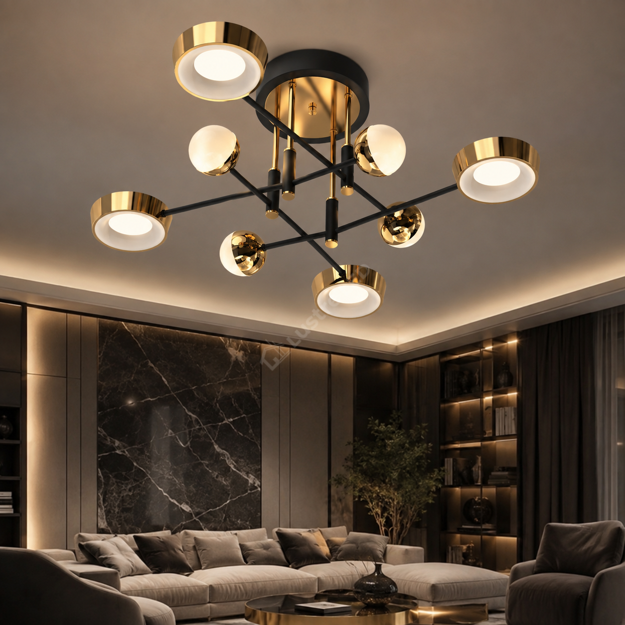 Lustra LED Aplicata LARA Black Gold 90CM 3 Functii Echivalent 400W