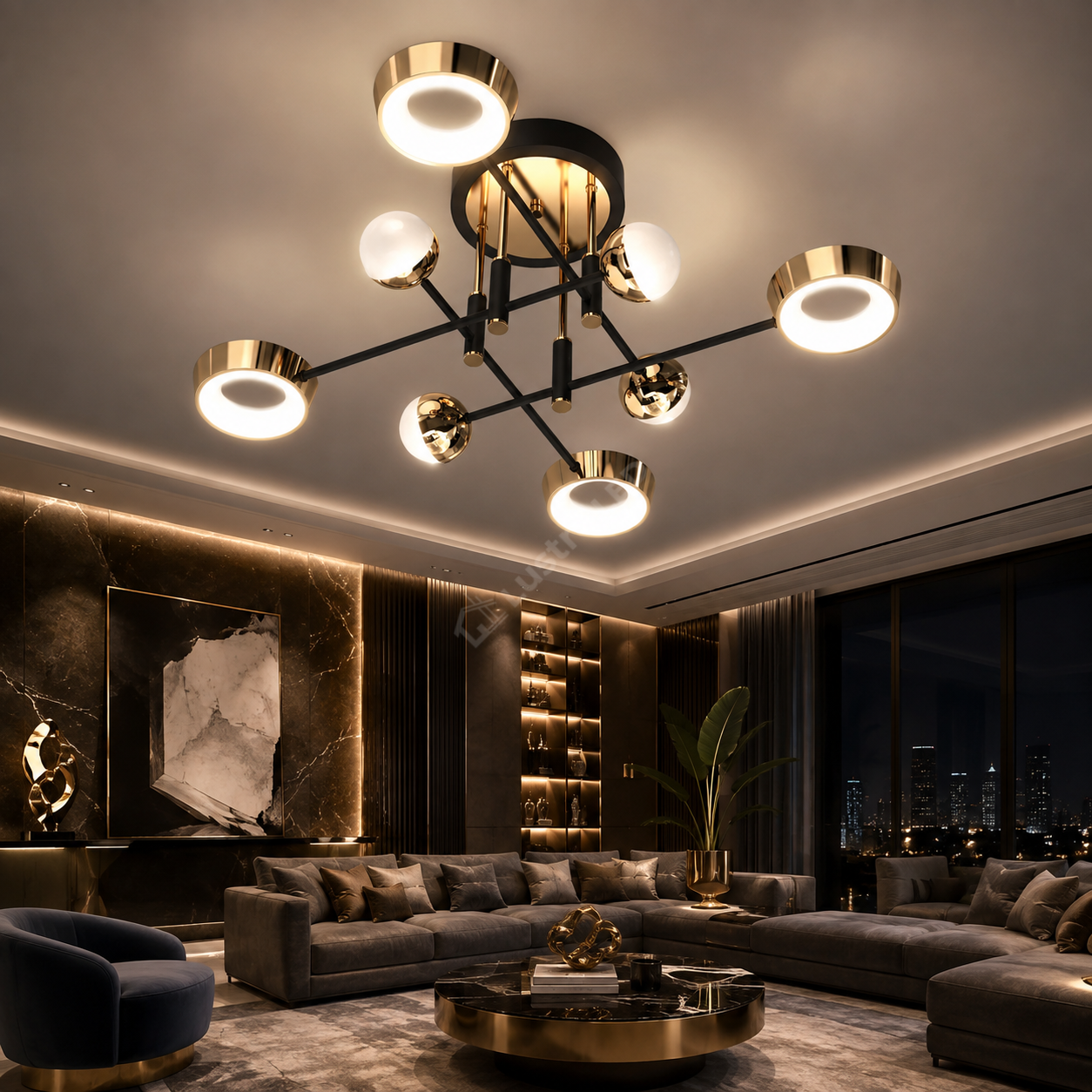 Lustra LED Aplicata LARA Black Gold 90CM 3 Functii Echivalent 400W