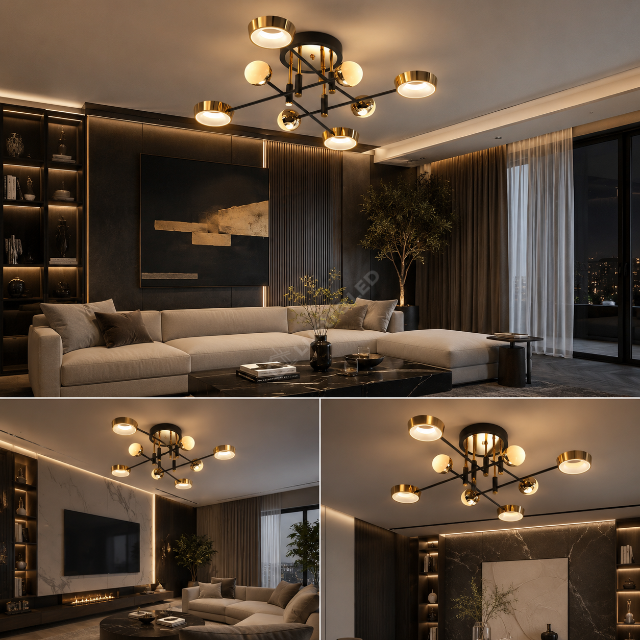 Lustra LED Aplicata LARA Black Gold 90CM 3 Functii Echivalent 400W