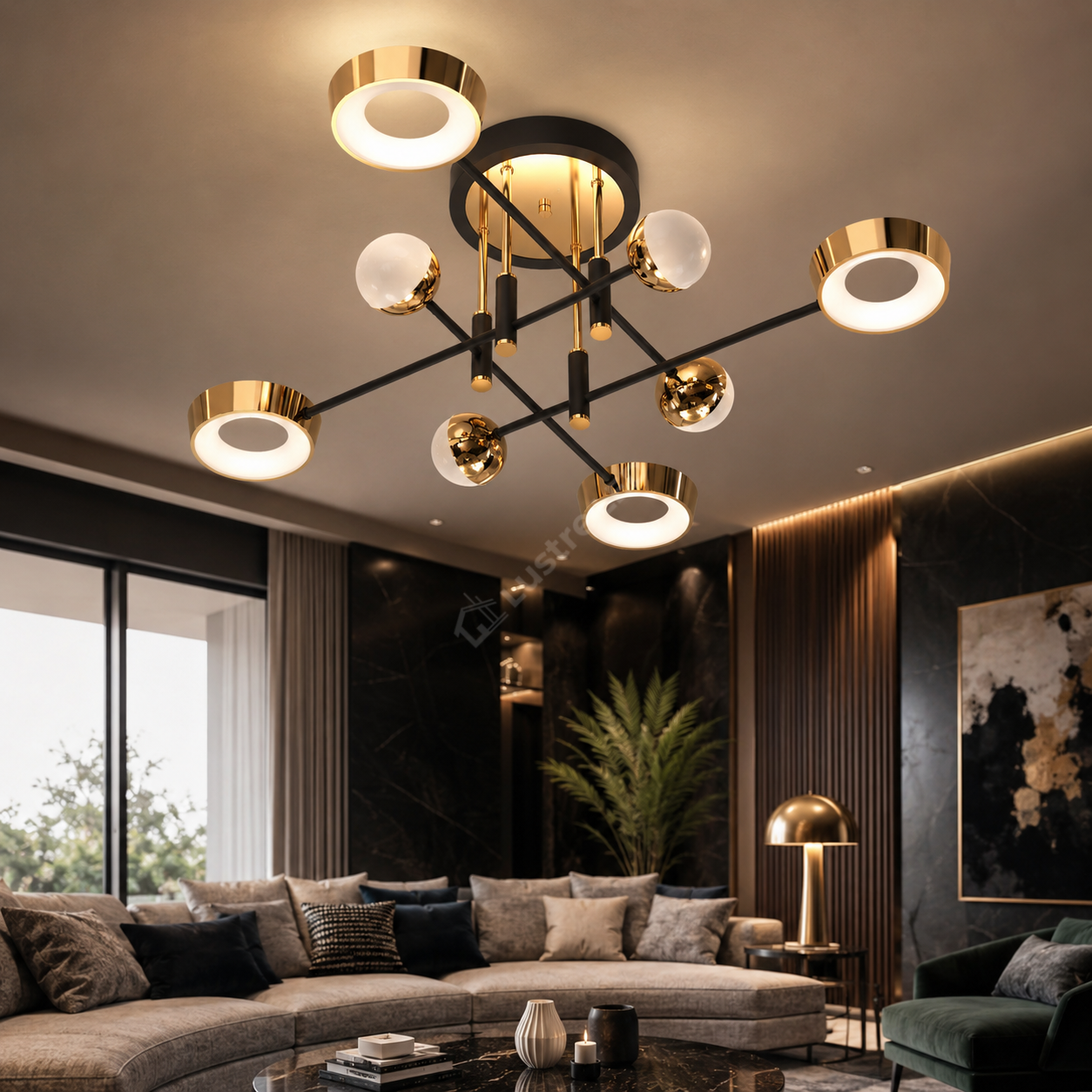 Lustra LED Aplicata LARA Black Gold 90CM 3 Functii Echivalent 400W