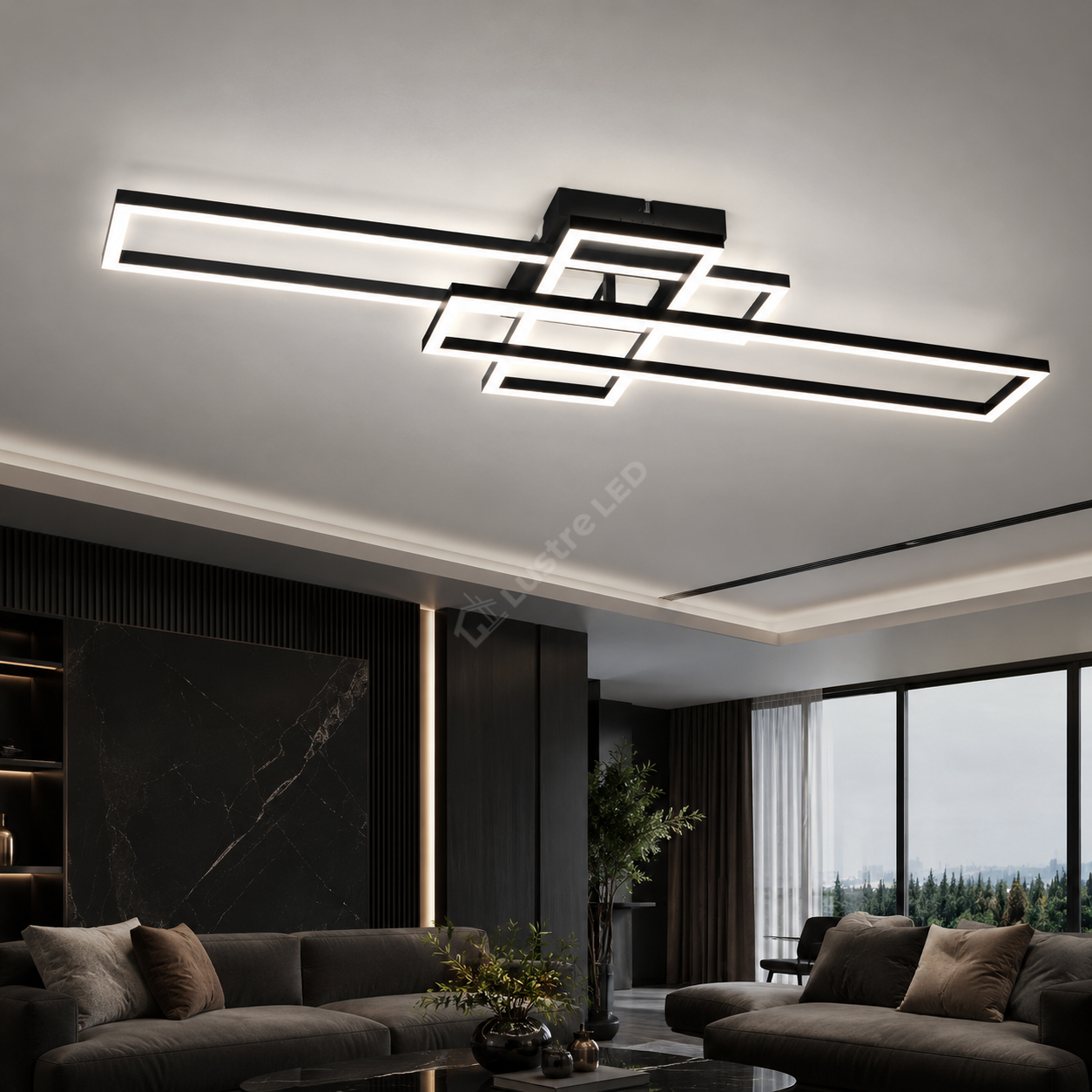 Lustra LED Aplicata LUMENZ Black Geometrica 94CM Telecomanda Echivalent 200W