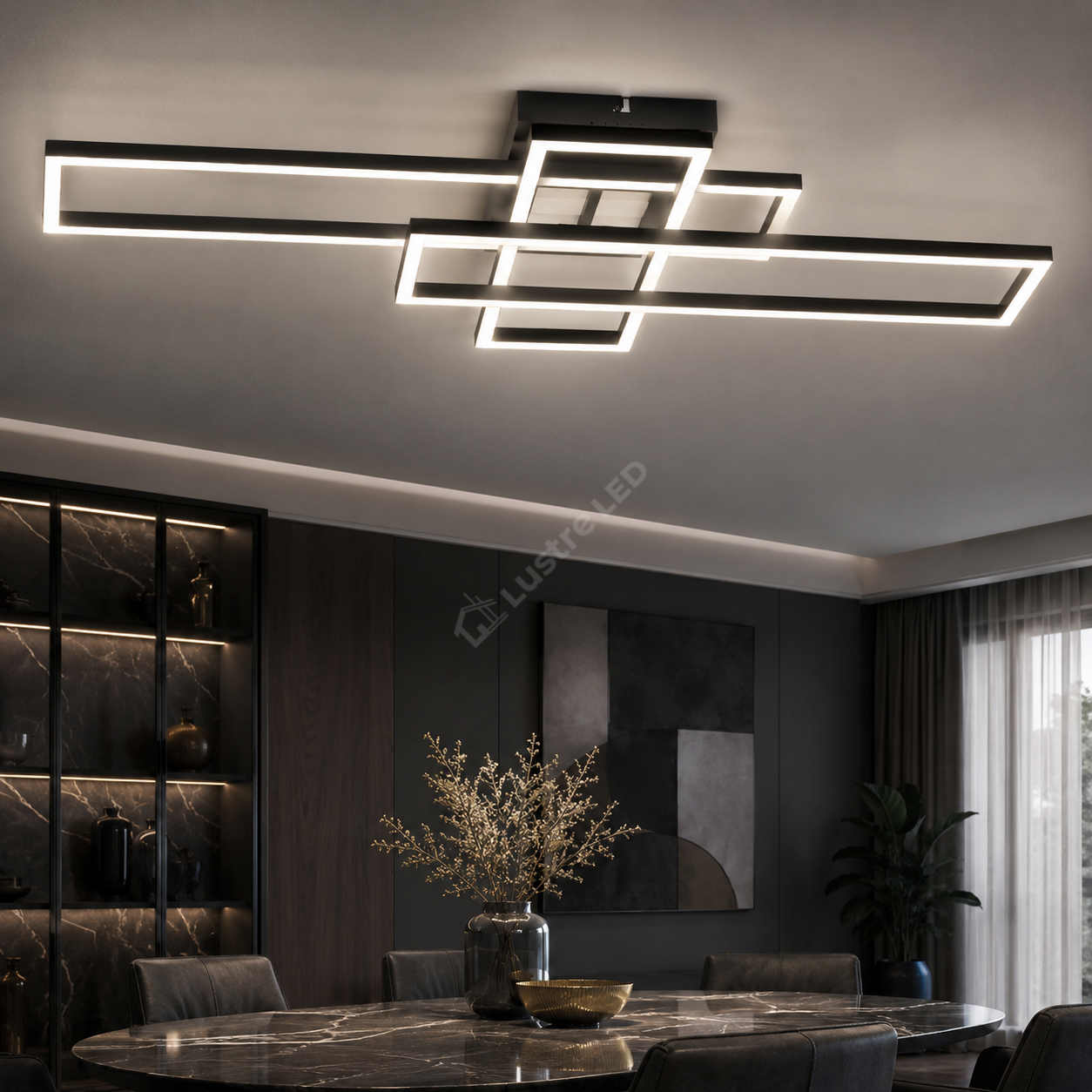 Lustra LED Aplicata LUMENZ Black Geometrica 94CM Telecomanda Echivalent 200W
