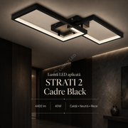 Lustra LED Aplicata STRATI 2 Cadre Black 3CCT Telecomanda 60CM Echivalent 280W