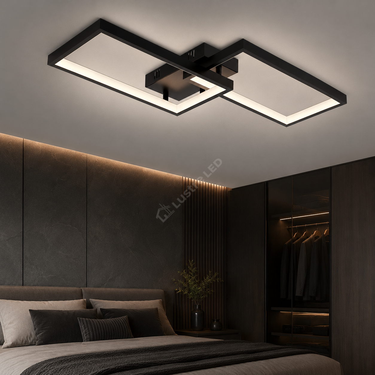 Lustra LED Aplicata STRATI 2 Cadre Black 3CCT Telecomanda 60CM Echivalent 280W