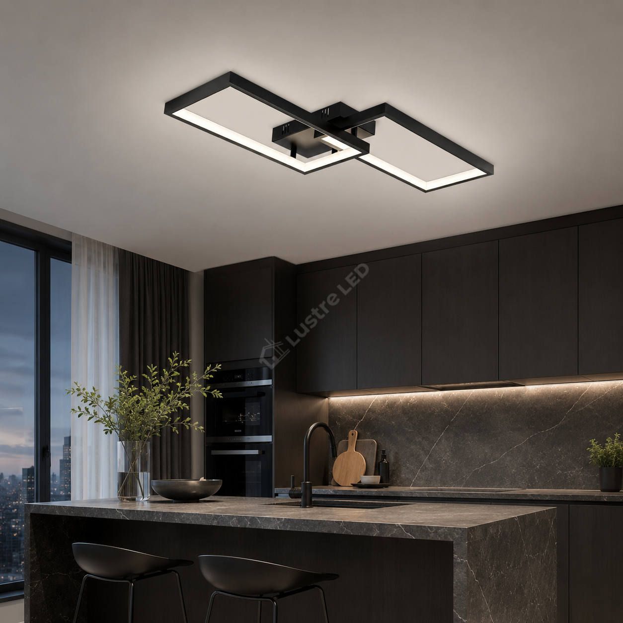 Lustra LED Aplicata STRATI 2 Cadre Black 3CCT Telecomanda 60CM Echivalent 280W