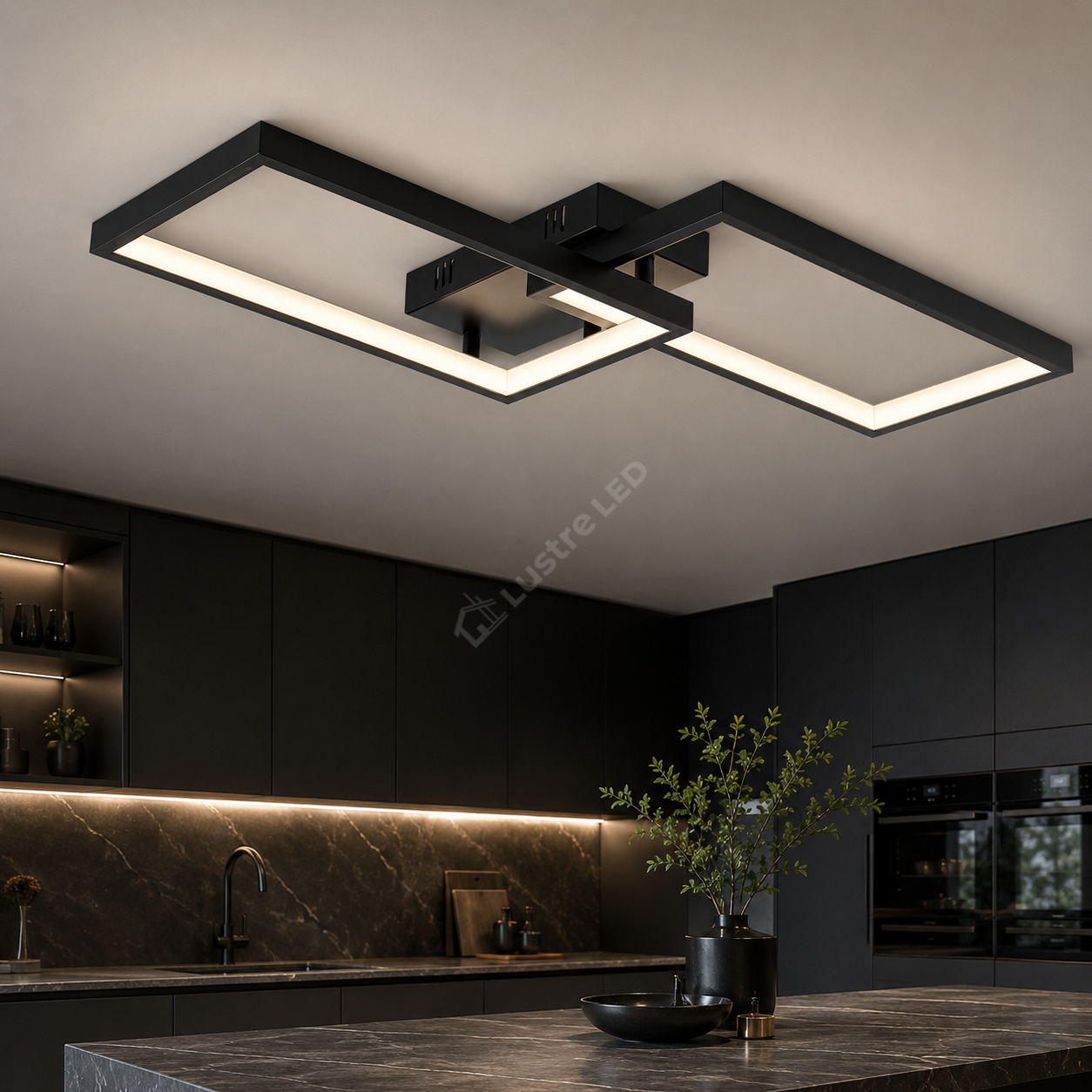 Lustra LED Aplicata STRATI 2 Cadre Black 3CCT Telecomanda 60CM Echivalent 280W