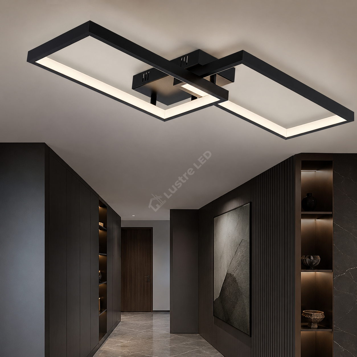 Lustra LED Aplicata STRATI 2 Cadre Black 3CCT Telecomanda 60CM Echivalent 280W