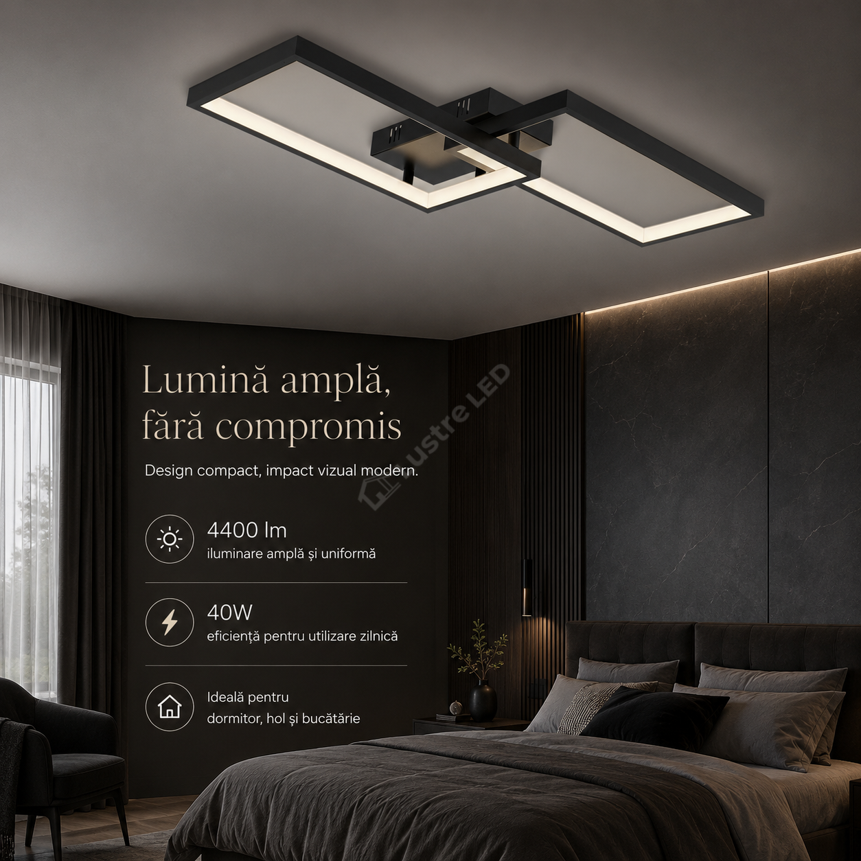 Lustra LED Aplicata STRATI 2 Cadre Black 3CCT Telecomanda 60CM Echivalent 280W