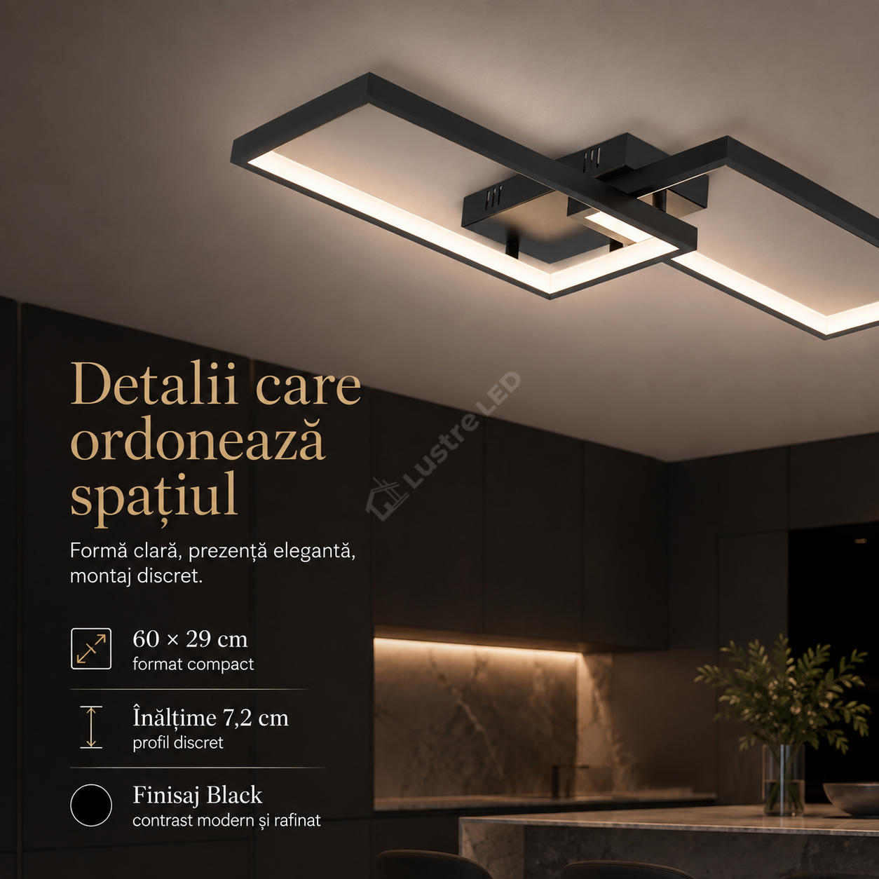 Lustra LED Aplicata STRATI 2 Cadre Black 3CCT Telecomanda 60CM Echivalent 280W