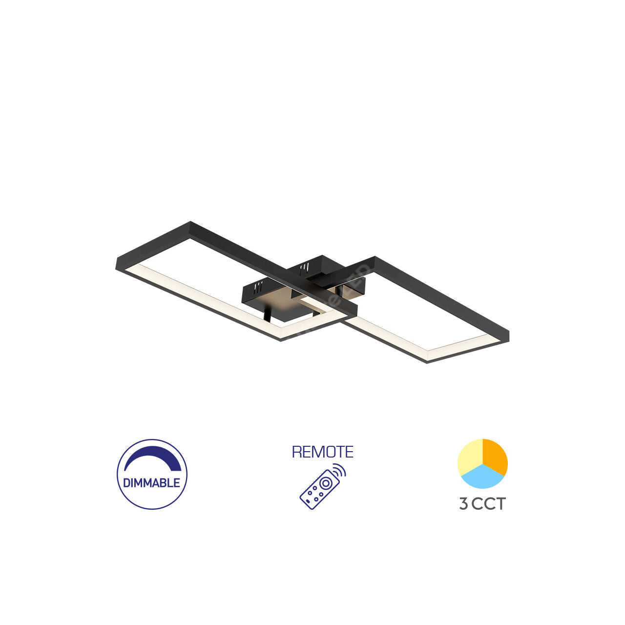 Lustra LED Aplicata STRATI 2 Cadre Black 3CCT Telecomanda 60CM Echivalent 280W