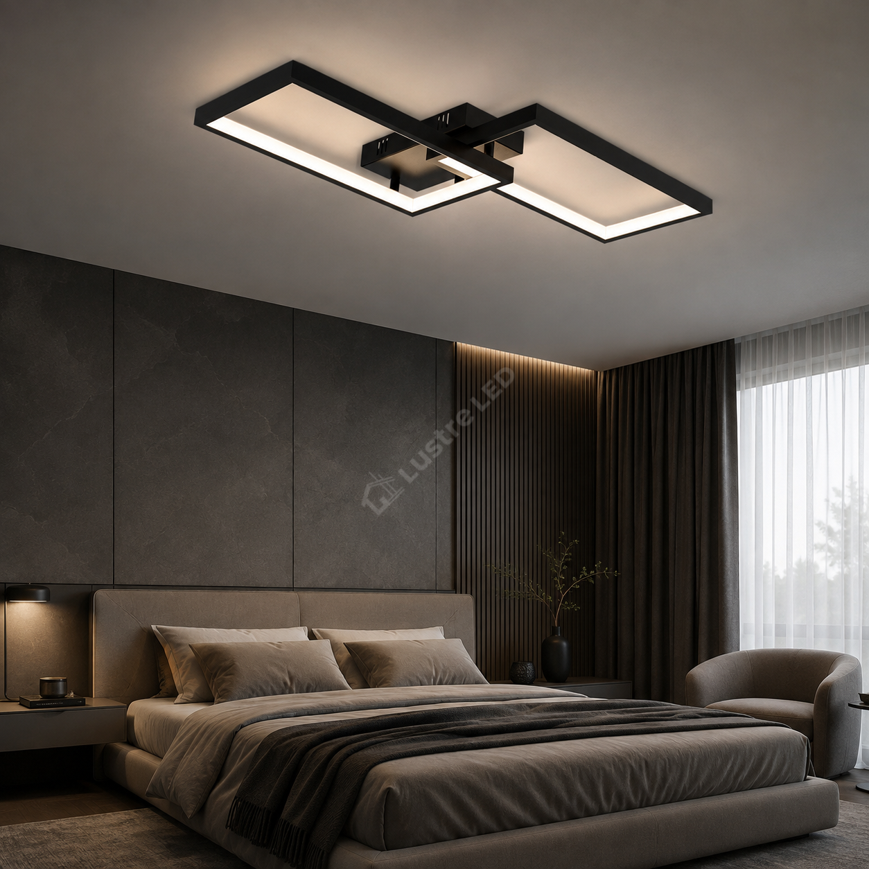 Lustra LED Aplicata STRATI 2 Cadre Black 3CCT Telecomanda 60CM Echivalent 280W