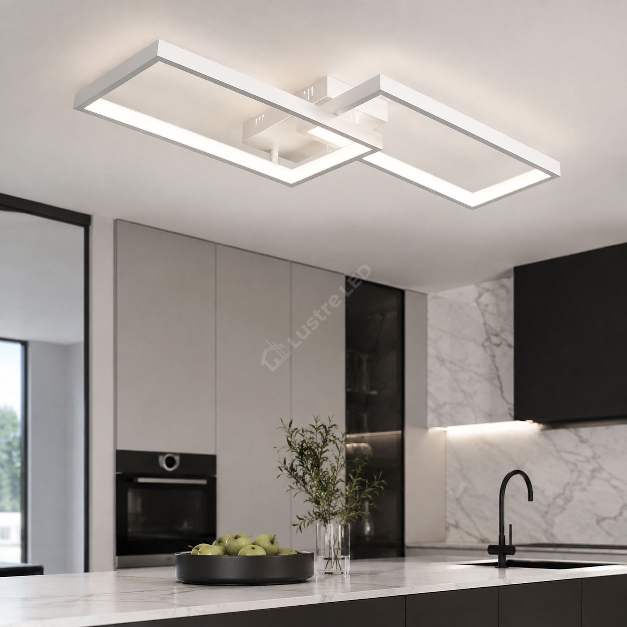 Lustra LED Aplicata STRATI 2 Cadre White 3CCT Telecomanda 60CM Echivalent 280W